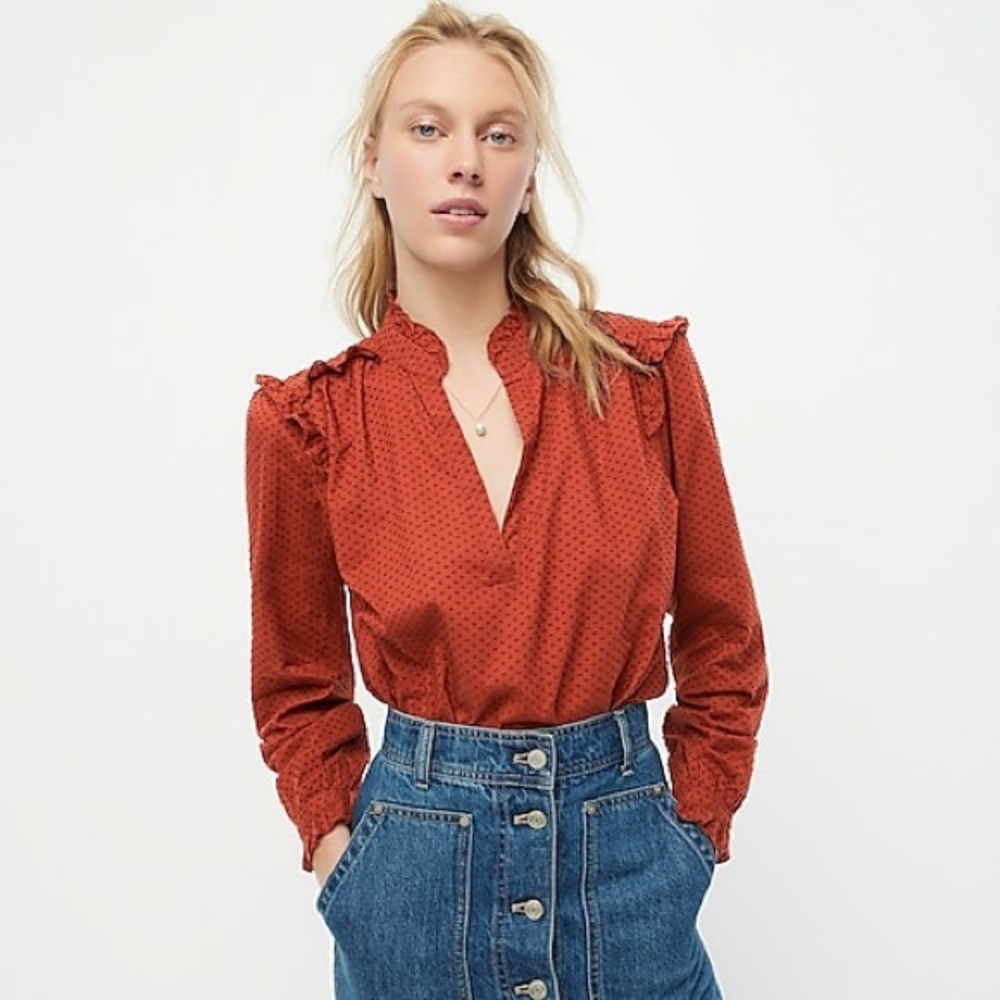 J.Crew Ruffle-trim V-neck popover in clip dot